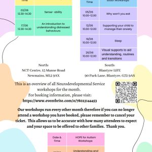 NHS Lanarkshire – Neurodevelopmental Service Workshop Calendar