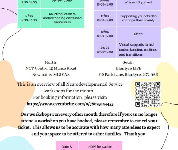 NHS Lanarkshire – Neurodevelopmental Service Workshop Calendar