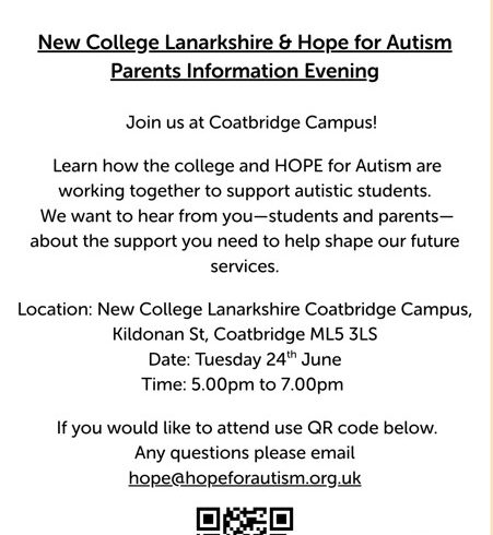 New College Lanarkshire and HOPE for Autism Parents Information Evening